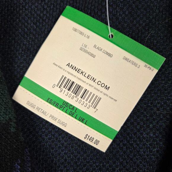 NWT Anne Klein Womens Large Plaid Open Front Cardigan Sweater Navy Green - Picture 9 of 12